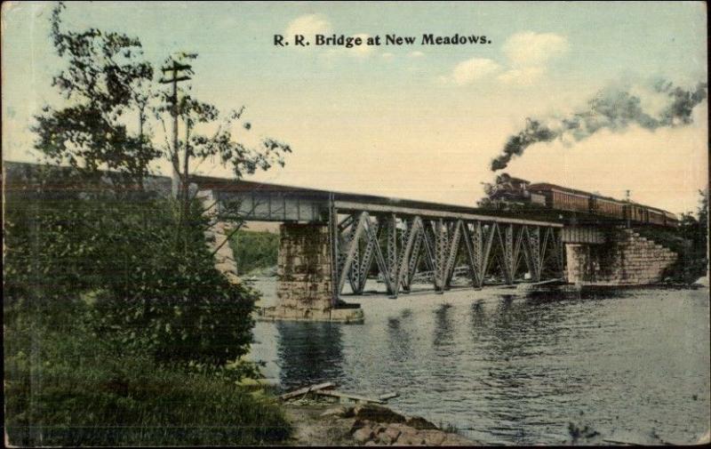 RR Train Bridge at New Meadows Brunswick ME c1910 Postcard