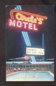 TUCUMCARI NEW MEXICO CIRCLE S MOTEL SIGN AT NIGHT POOL ADVERTISING POSTCARD