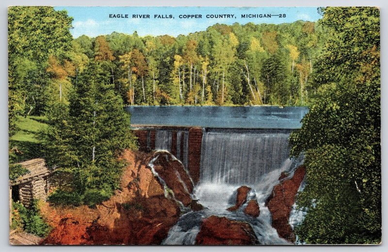 Eagle River Falls Copper Country Michigan MI Trees Waterfalls Forest Postcard
