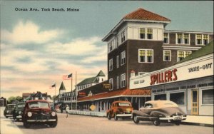 York Beach Maine ME Ocean Ave Street Scene Linen Vintage Postcard