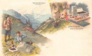 Advertising Chocolat Suchard Switzerland Chapel Wildkirchli Picnic postcard B978