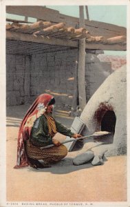 PUEBLO OF TESQUE NEW MEXICO~BAKING BREAD~NATIVE AMERICAN~HARVEY POSTCARD