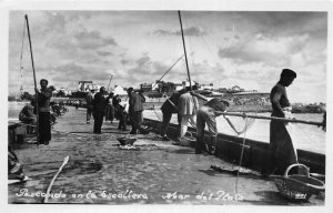 Mar Del Plato Argentina Fishing on Breakwater Real Photo Postcard AA66541