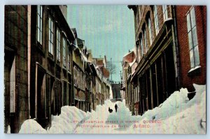 1910 Quebec Canada Vintage Postcard Little Champlain Street Winter Building