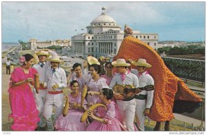 Jibaro dance of the maoutains, The capitol of Puerto Rico in the background, ...