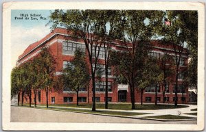 1910's Highschool Fond Du Lac Wisconsin WI Trees Street View Posted Postcard