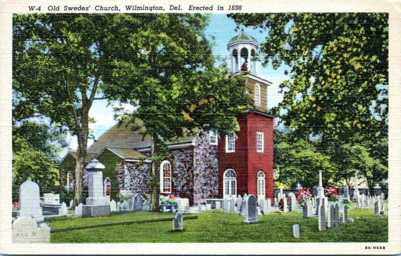 Delaware Postcard Wilmington Old Swedes Church Graveyard Cemetery Linen AA