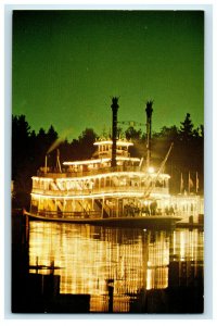 c1960 Mark Twain Steamboat in Moonlights Cruise to Rivers of America Postcard 