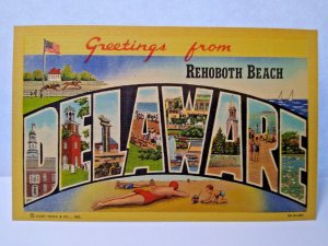 Greetings From Rehoboth Beach Delaware Postcard Large Big Letter City Town Linen