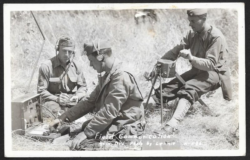 Field Communications 40th Division Three Soldiers at Work RPPC Unused c1940s