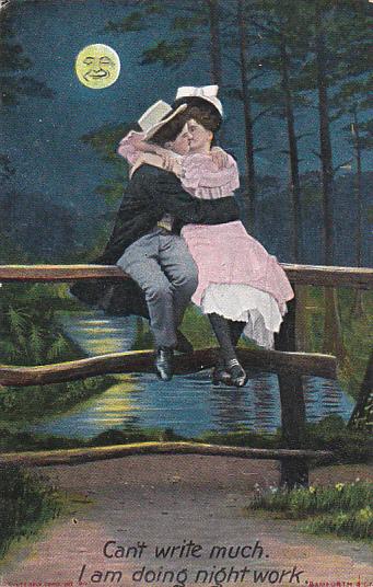 Romantic Couple Kissing Under Full Moon