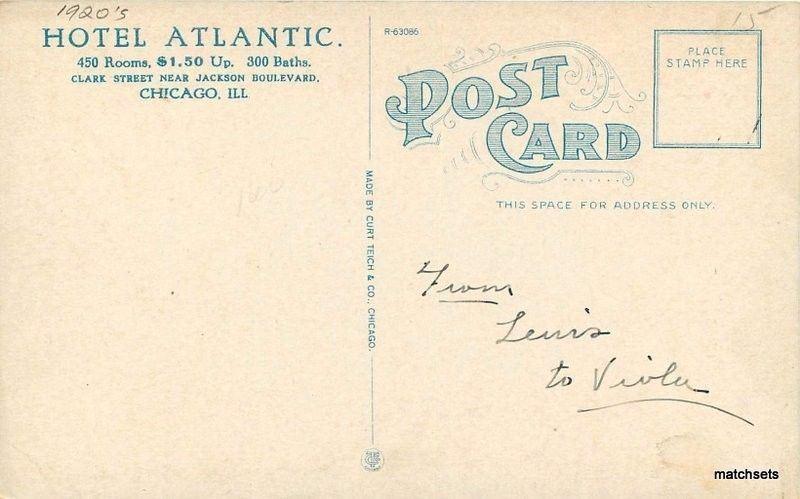 1920s Hotel Atlantic Night Chicago Illinois automobiles Teich linen 3197