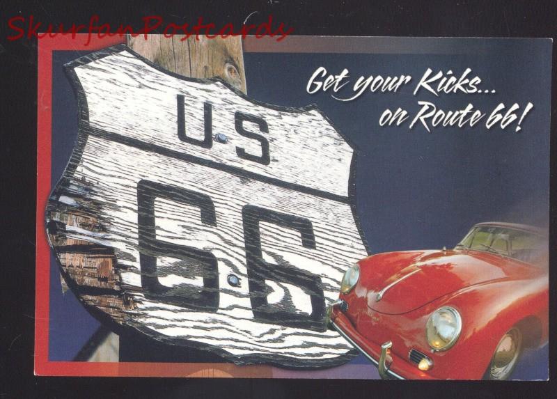 U.S. ROUTE 66 GET YOUR KICKS PORSCHE 356 VINTAGE CARS ADVERTISING POSTCARD