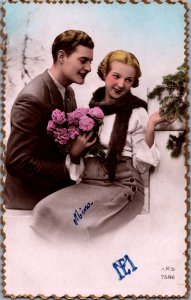 Victorian Lady Romantic Couple Vintage RPPC C022