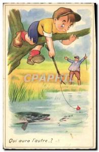 Postcard Old Fisherman Fishing Child