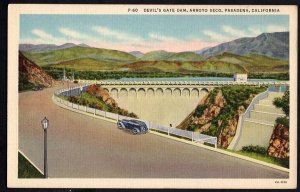 California PASADENA Devil's Gate Dam, Arroyo Seco older car - LINEN