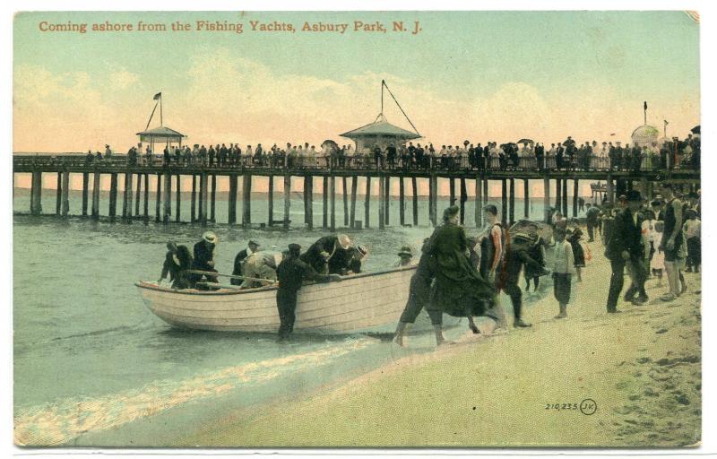 Fishing Boat Landing Beach Asbury Park New Jersey 1910c postcard