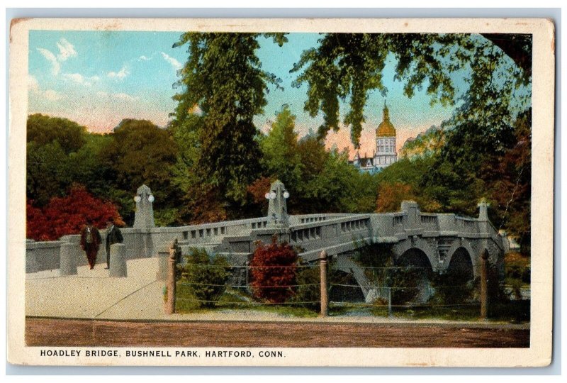 Hartford Connecticut CT Postcard Hoadley Bridge Bushnell Park Trees Scene 1923