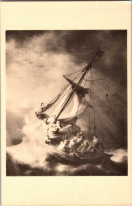 Storm on Sea of Galilee Rembrandt Gardner Museum Boston MA Vtg Postcard L55 