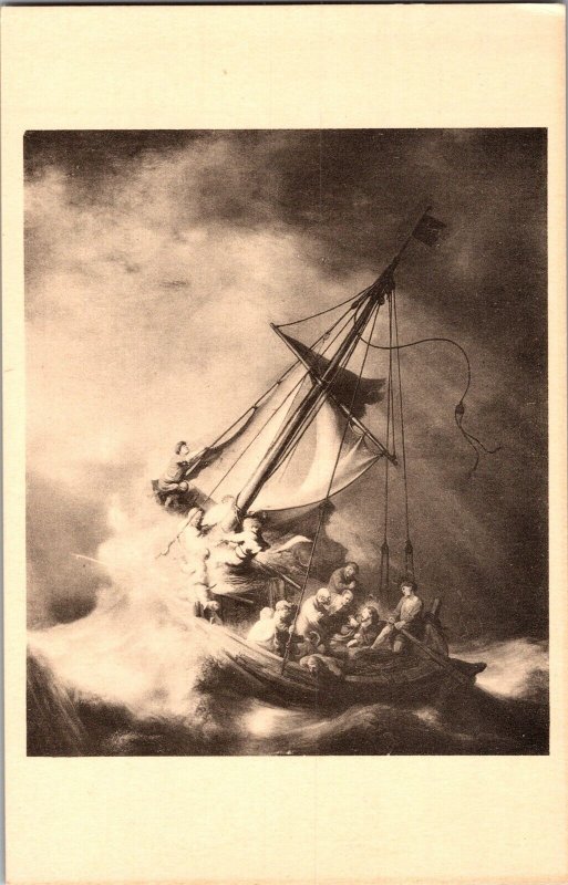 Storm on Sea of Galilee Rembrandt Gardner Museum Boston MA Vtg Postcard L55 