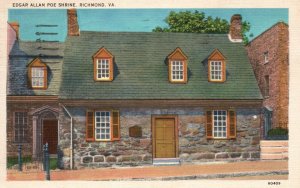 Vintage Postcard 1938 Edgar Allan Poe Shrine Richmond VA. Virginia