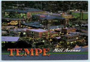 TEMPE, Arizona AZ ~ Downtown MILL AVENUE Evening Birdseye 4x6 Postcard