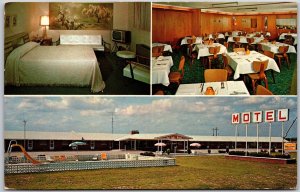 Belleville Kansas KS, Bel Villa Motel, Dinning Room, Bedroom, Lawn, Postcard