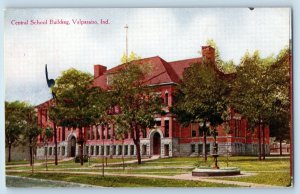 Valparaiso Indiana IN Postcard Central School Building Exterior View Trees 1910