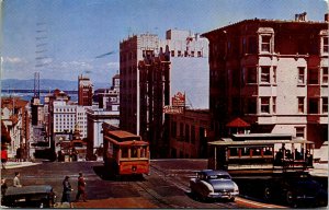 Vtg San Francisco Cable Cars Crossing at California & Powell Streets CA Postcard
