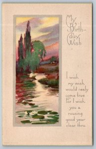 My Birthday Wish Rhyme, Rural Scene, Watercolor Art, Antique Postcard Series 105