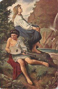 A. Feuerbach - Remember from Tivoli, mandolin serenade vintage fine art postcard