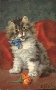 D. Merlin Fluffy Meowing Gray Kitten Kitty Cat Vintage Postcard 