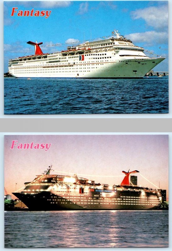 2 Postcards CARNIVAL Cruise Ship ~ FANTASY Fun Ship Night/Day 4x6