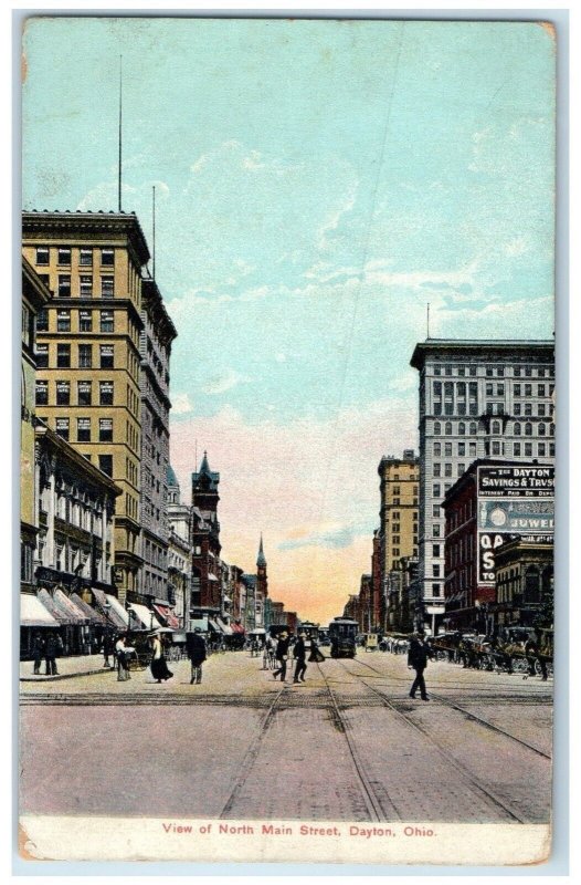 1920 View North Main Street Exterior Streetcar Dayton Ohio OH Vintage Postcard