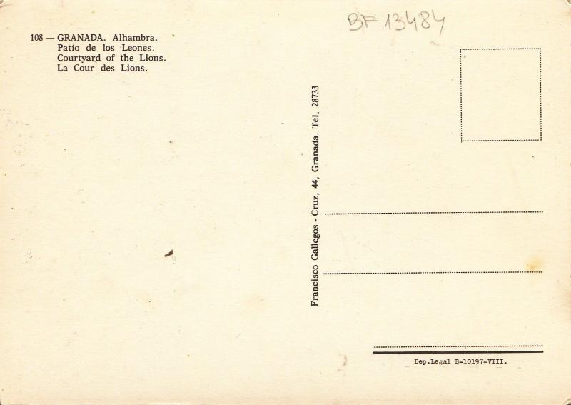 BF13484 granada alhambra patio de los lenes spain front/back image