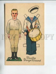 471717 DENMARK Voluntary Boys Association SCOUT Drum paper doll Vintage postcard