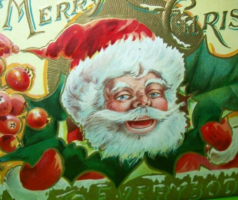 Antique Christmas Postcard Santa Embossed Art St Nicholas Series 3 Original 1908