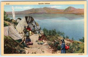 ROOSEVELT LAKE, Arizona  AZ   Native American APACHE INDIANS  c1940s Postcard