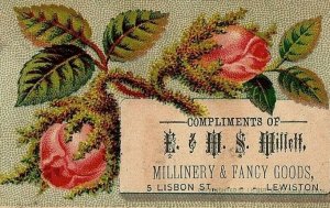 E M S Millett Millinery & Fancy Goods Floral Victorian Calling Card Lewiston ME