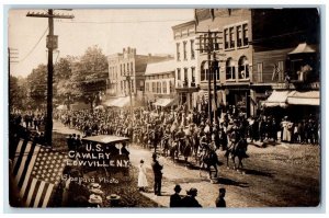 c1910's US Cavalry Parade Main Street Shepard Lowville NY RPPC Photo Postcard 