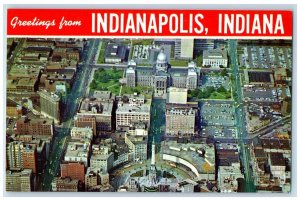 Greetings From Indianapolis Indiana IN. Aerial View Of Downtown Vintage Postcard