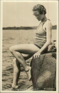 Bathing Beauty Woman AA Peterson Greenland NH Real Photo Postcard