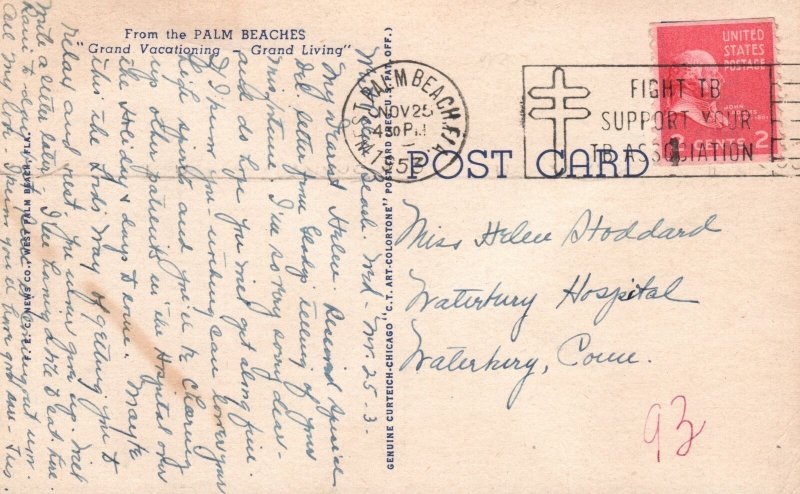 Vintage Postcard 1953 Palm Beach Biltmore Grand Vacationing Palm Beach Florida