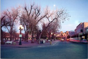 Postcard NM Sante Fe - Sante Fe at night - park in front of Cathedral