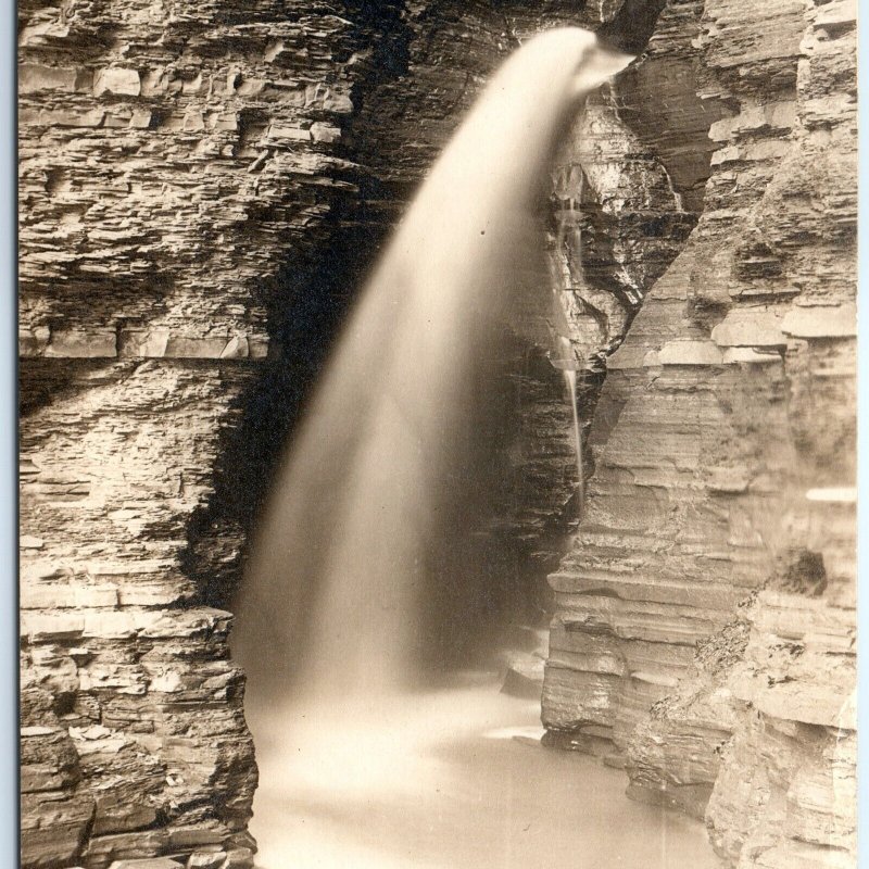 c1910s Watkins Glen, NY Long Exposure RPPC Entrance Cascade Photo Postcard A99