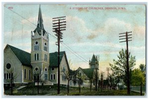 1914 A Street Of Churches Roadside Trees Denison Iowa IA Posted Vintage Postcard