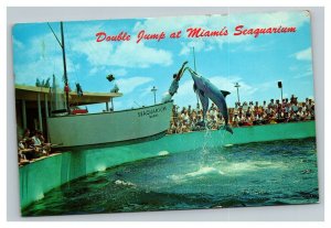 Vintage 1967 Advertising Postcard Double Jump at Miami Seaquarium Florida