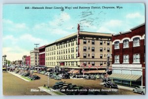 c1946 Cheyenne Wyoming Postcard Plains Hotel Center Route Lincoln Highway Street