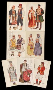 Lot 7 postcards 1948 Croatia national folk costumes Bosnia Dalmatia Valpovo 