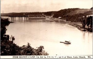 Real Photo Postcard Fish Haven Camp and Dam in Lake Ozark, Missouri